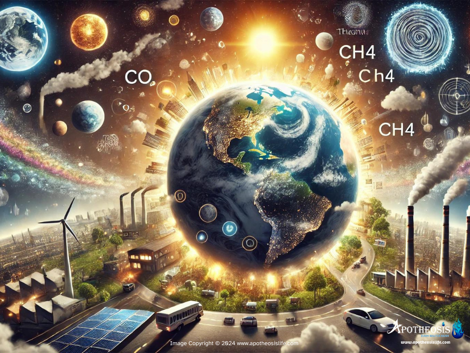 Diagram showing how greenhouse gases trap heat in the Earth's atmosphere, illustrating the greenhouse effect.