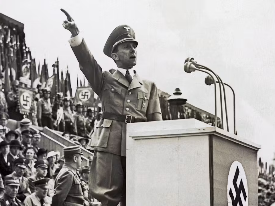 Joseph Goebbels delivering a speech as Nazi Propaganda Minister