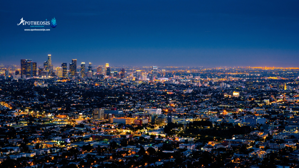 Night view of Los Angeles showing a vast urban energy network that supports Artificial Intelligence and modern digital infrastructure.